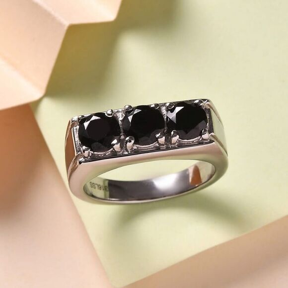 Thai Black Spinel 3 Stone Mens Ring size 12 NWT - Picture 3 of 9
